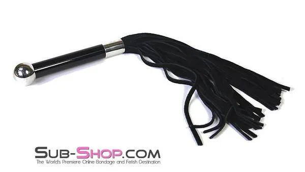 0852LT      Lust Hurts Black Suede Leather Whip with Steel Handle - LAST CHANCE - Final Closeout!