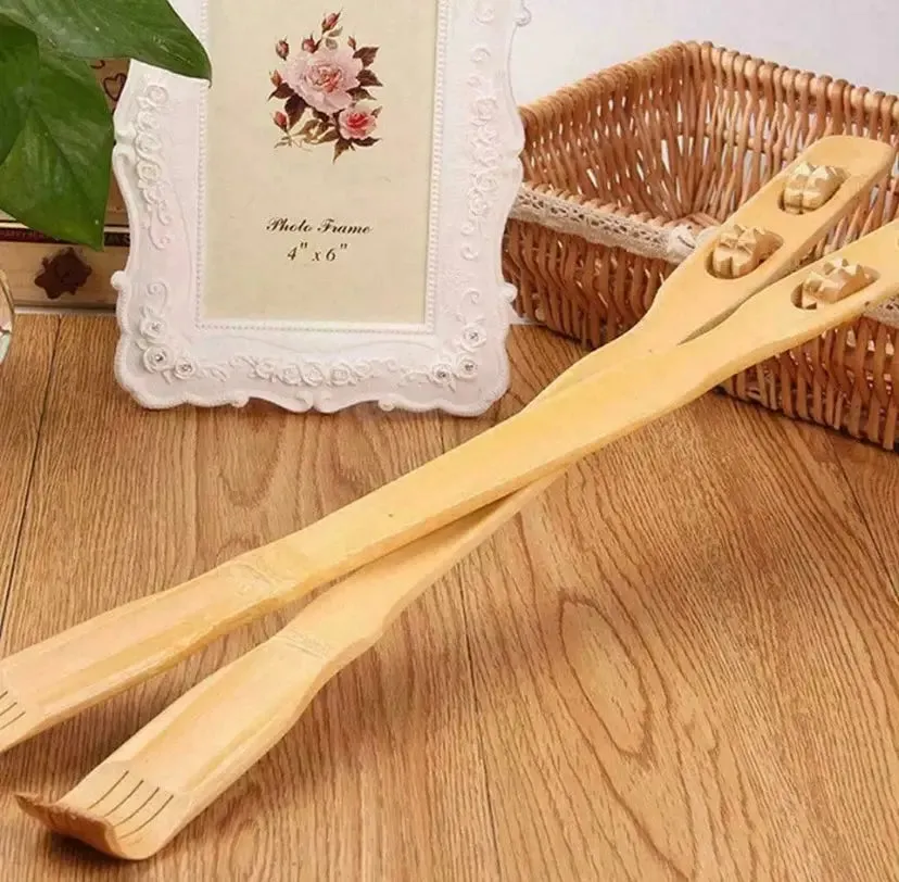 2 pieces Bamboo Wooden Back Scratcher Massage Rolls Long Reach Itchy Relief BMT01