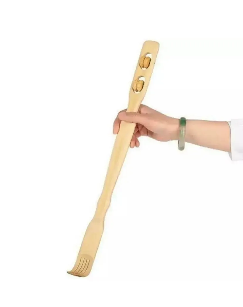 2 pieces Bamboo Wooden Back Scratcher Massage Rolls Long Reach Itchy Relief BMT01