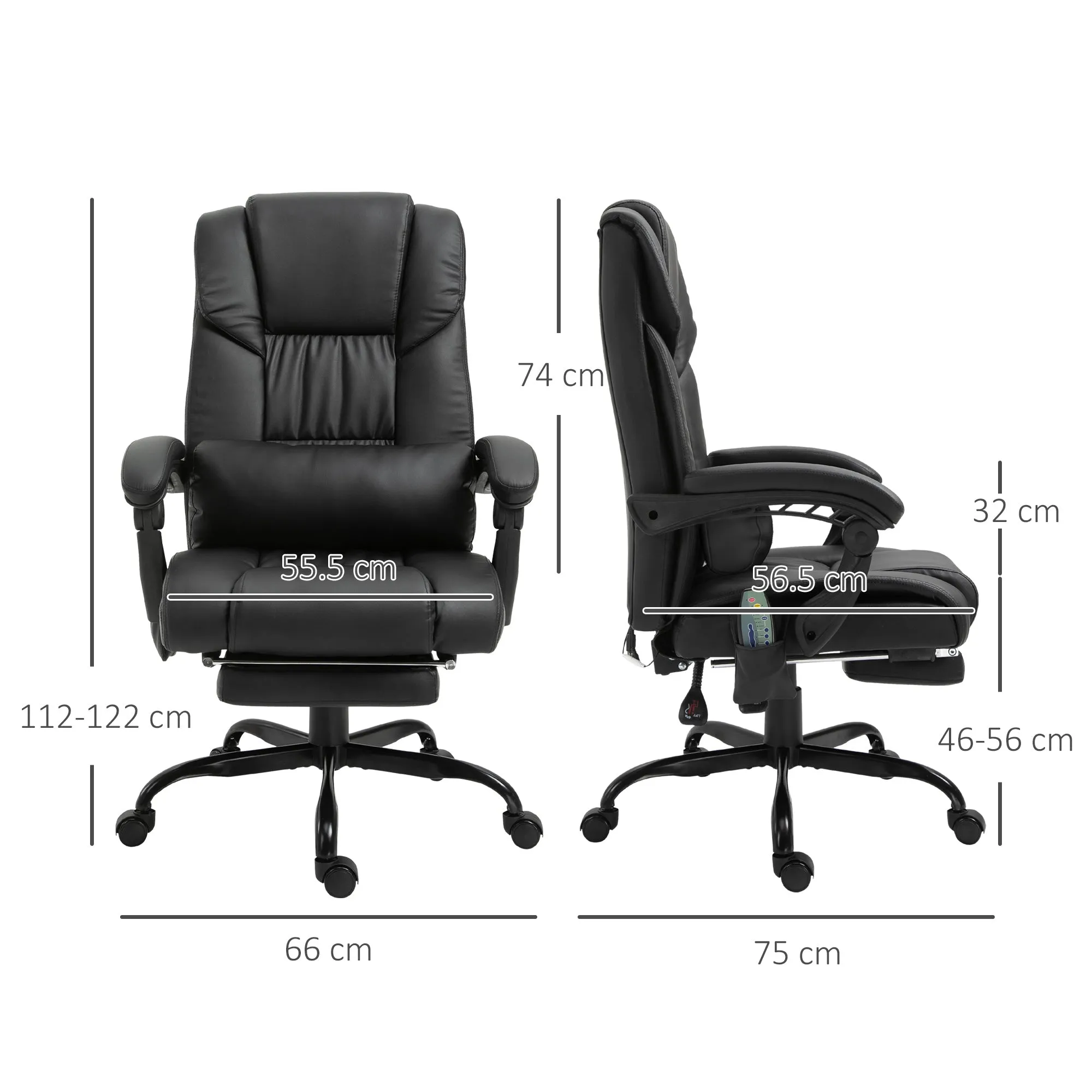 6-Point PU Leather Massage Racing Chair Electric Padded Recliner Chair Height Angle Adjustable 5 Wheels w/ Remote Footrest Home Office Black