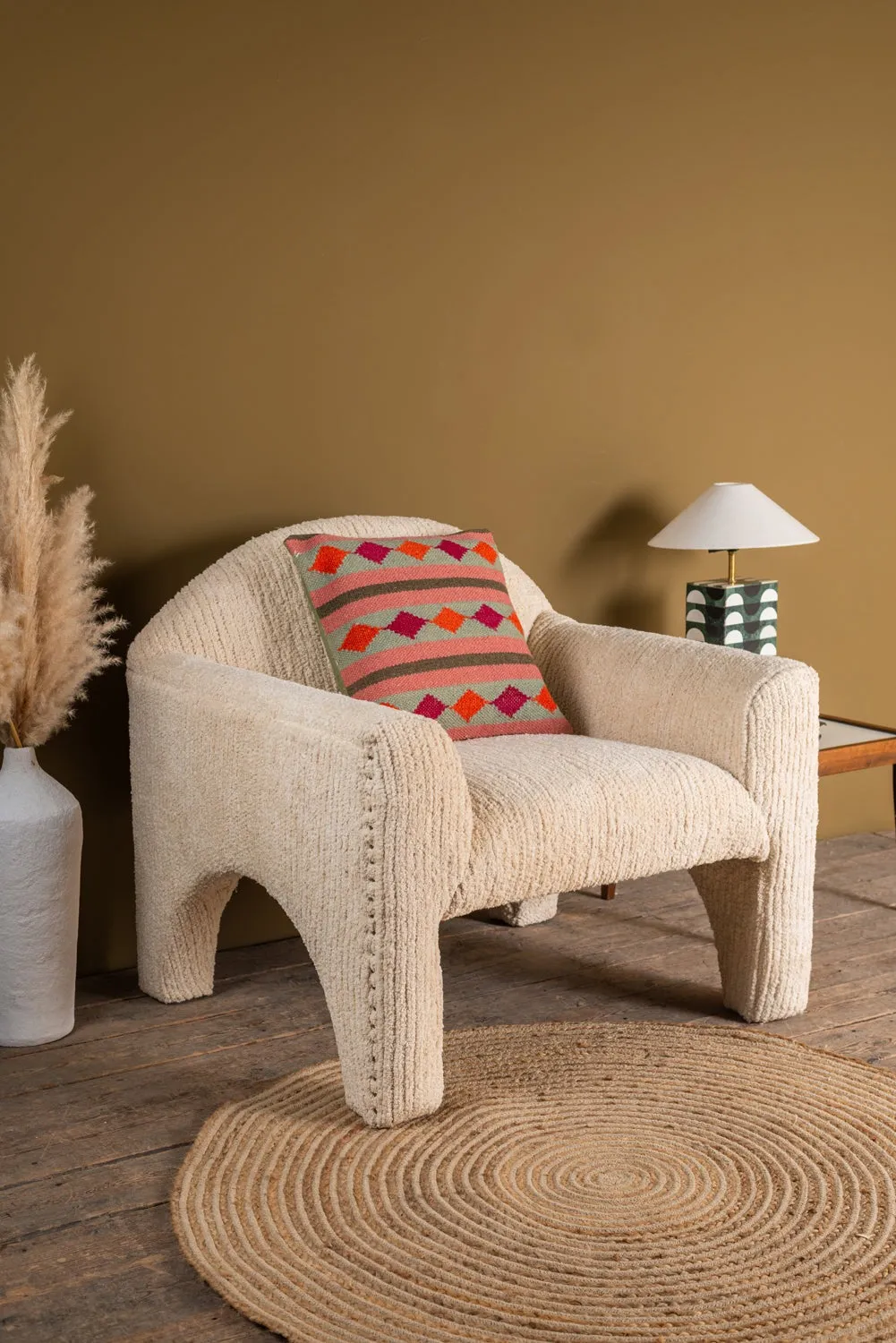 Agata Chenille Upholstered Wooden Arch Chair