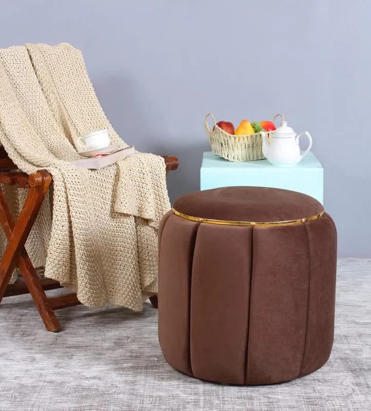 Basket Villa Cushioned Pouffe Ottoman Sitting Stool for Living Room Stools Durable & Decorative Puffy Footrest Pouf FootStools for Office Home Decor pouffes Foot Stool (18x18x17 Inch),Coffee