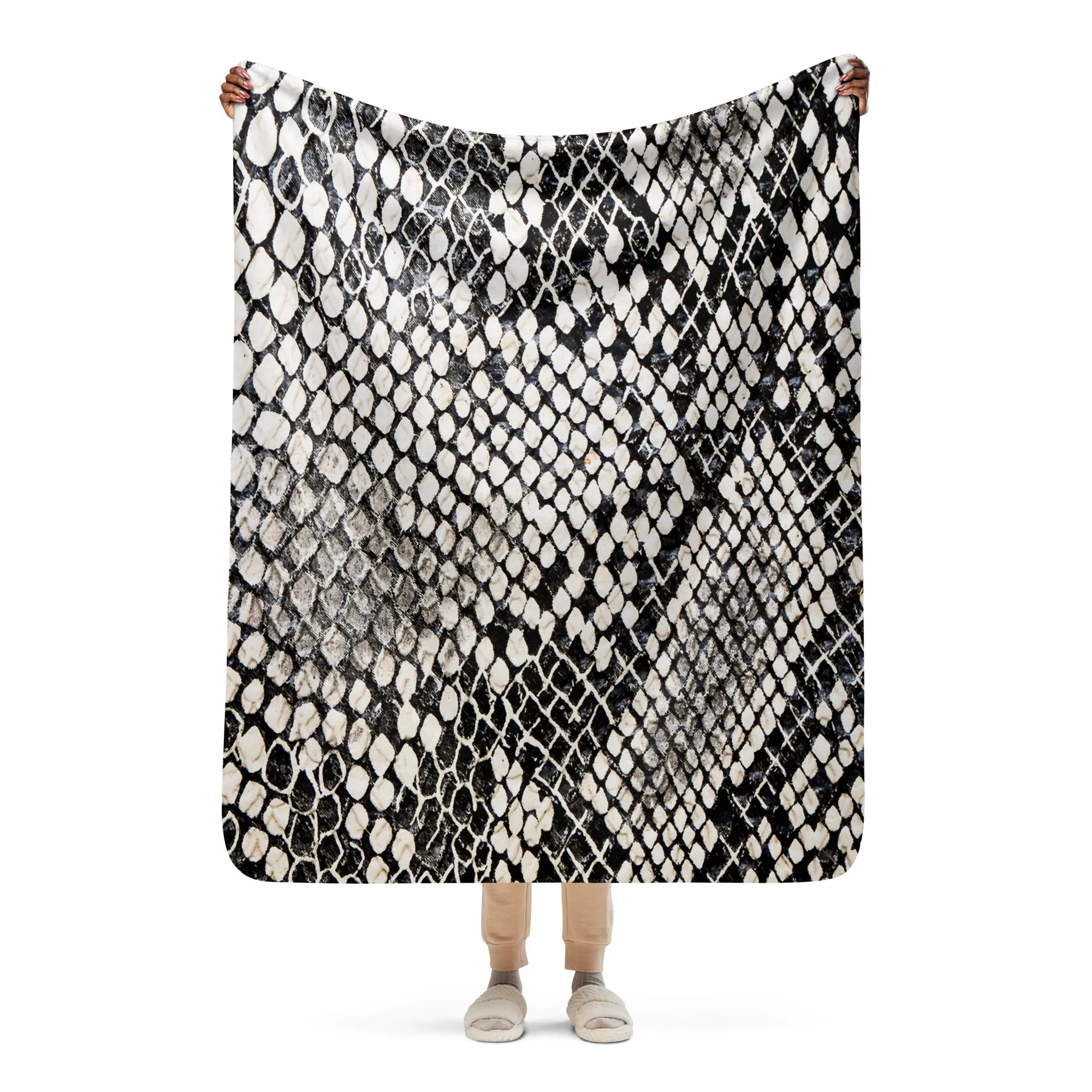 Black and White Snake Print Sherpa blanket lioness-love