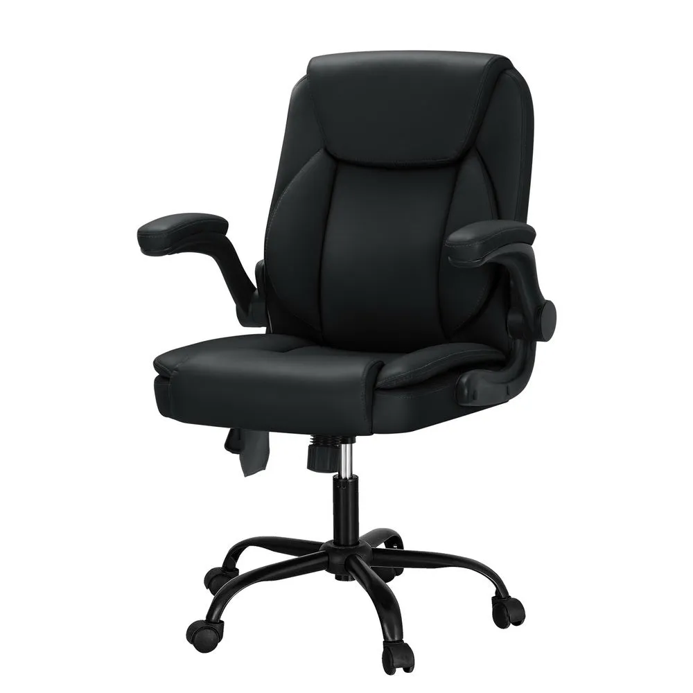 Black Leather Massage Office Chair, Mid Back, 360° Rotatable - Artiss