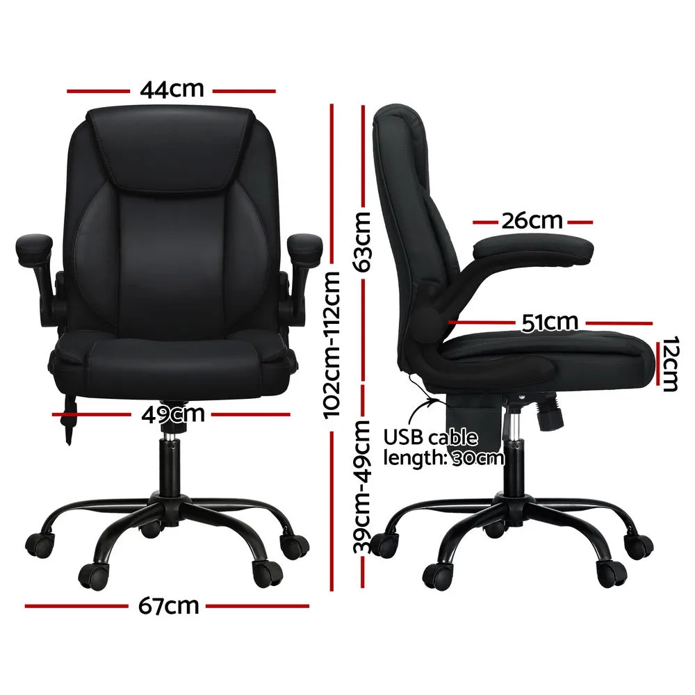 Black Leather Massage Office Chair, Mid Back, 360° Rotatable - Artiss