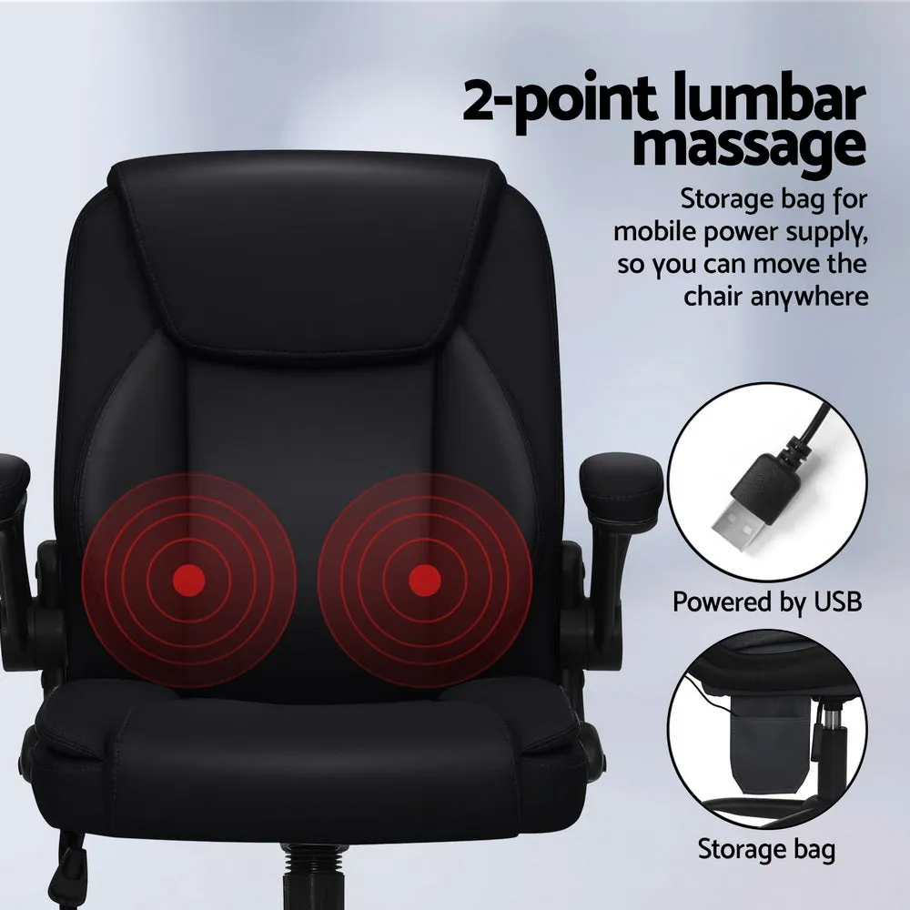 Black Leather Massage Office Chair, Mid Back, 360° Rotatable - Artiss