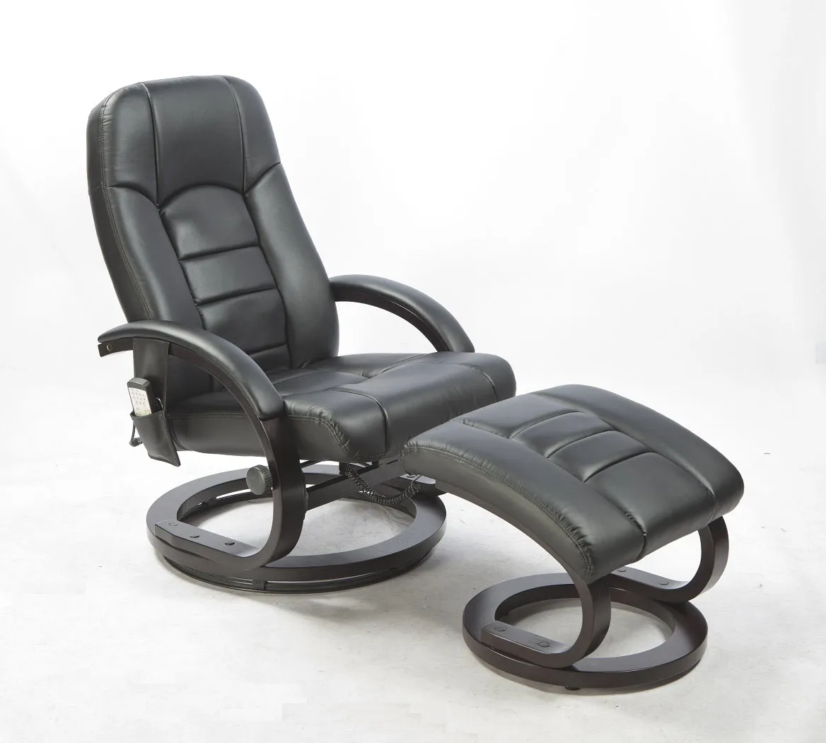 Black PU Leather Massage Recliner with Ottoman, Remote