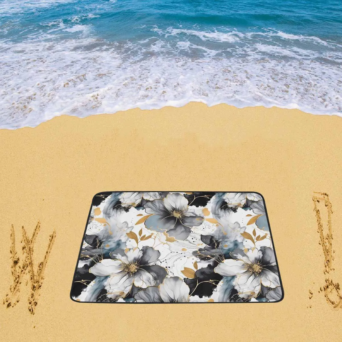 Black White and Gold  Beach Mats 78"x 60"