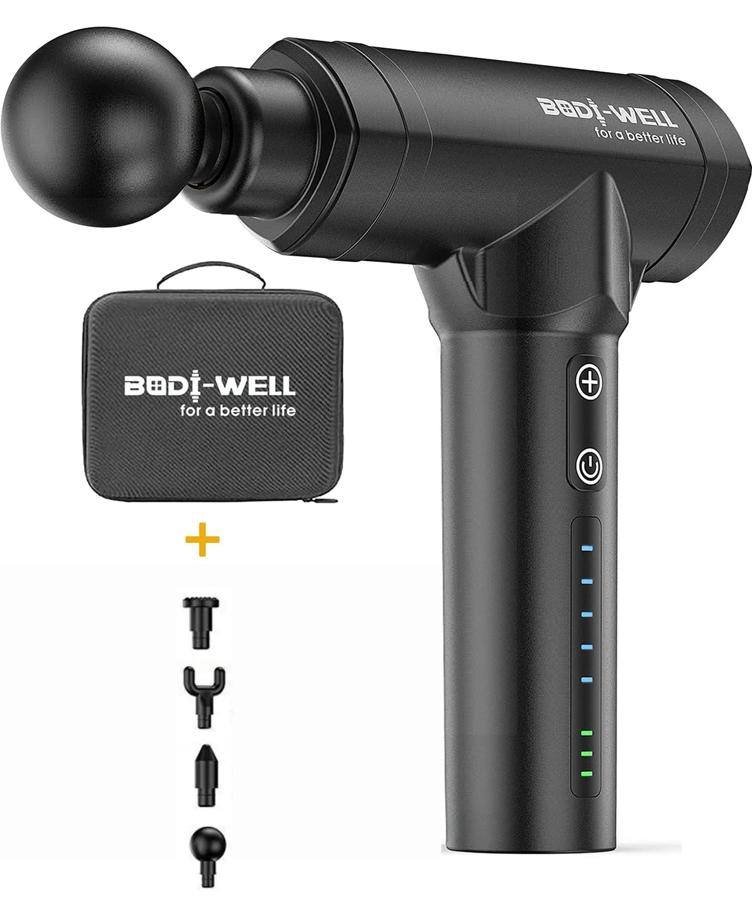 BODXPRO™ Deep Tissue Massage Gun - Handheld Rechargeable Percussion Massager - 4 Heads, 5 Speeds