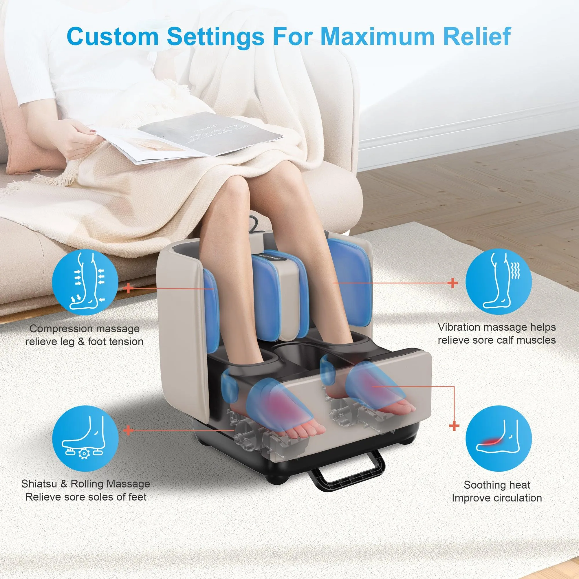 COMFIER 2-in-1 Shiatsu Foot Massager&Foot Rest,Foot and Calf Massager with APP Control-- CF-5001S-APP