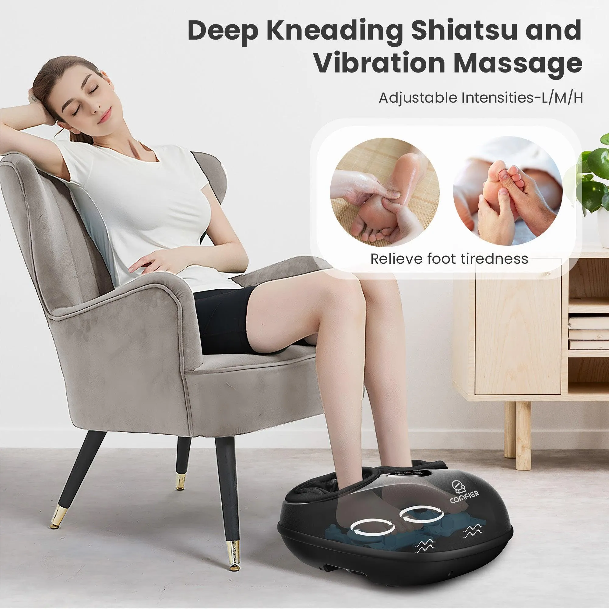 COMFIER 2024 Upgraded Shiatsu Foot Massager Machine with Remote,Electric Foot Massager for Neuropathy Plantar Fasciitis, Deep Kneading Feet Massager with Heat - 5003RC