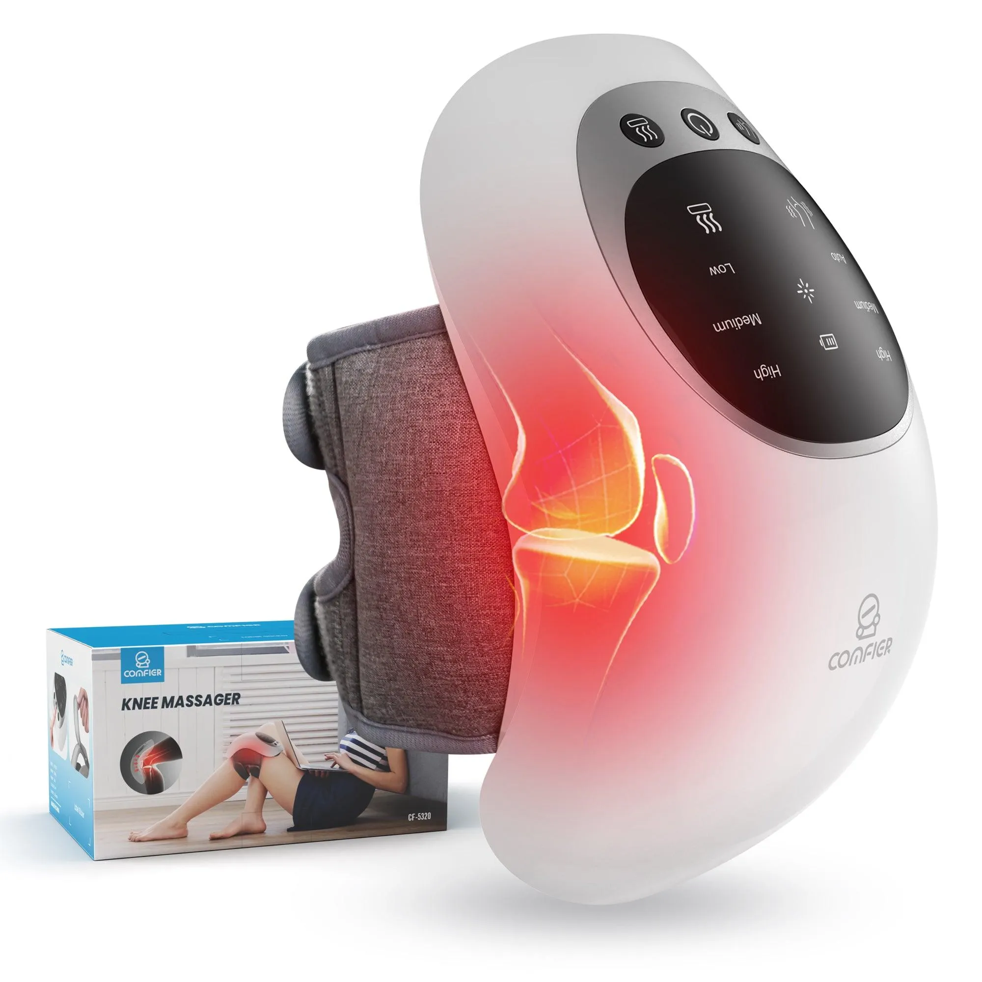 COMFIER Cordless Knee Massager with Heat and Red Light Therapy, Vibration Rechargeable Knee Support for knee Pain with LED Screen CF-5320