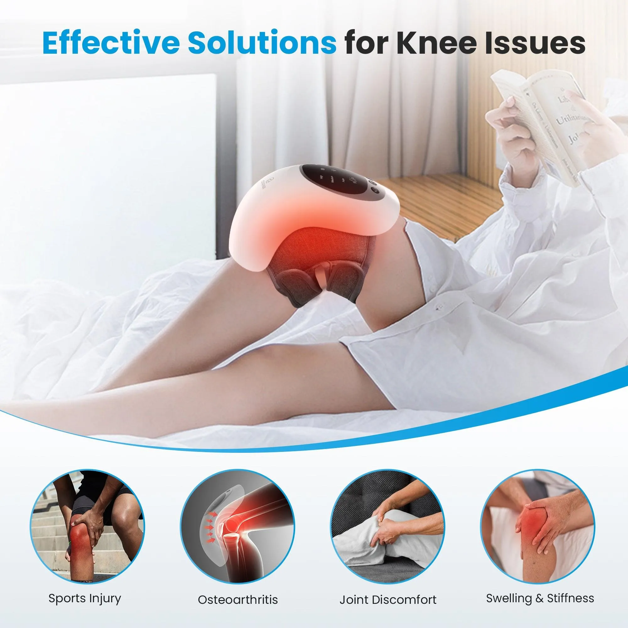 COMFIER Cordless Knee Massager with Heat and Red Light Therapy, Vibration Rechargeable Knee Support for knee Pain with LED Screen CF-5320