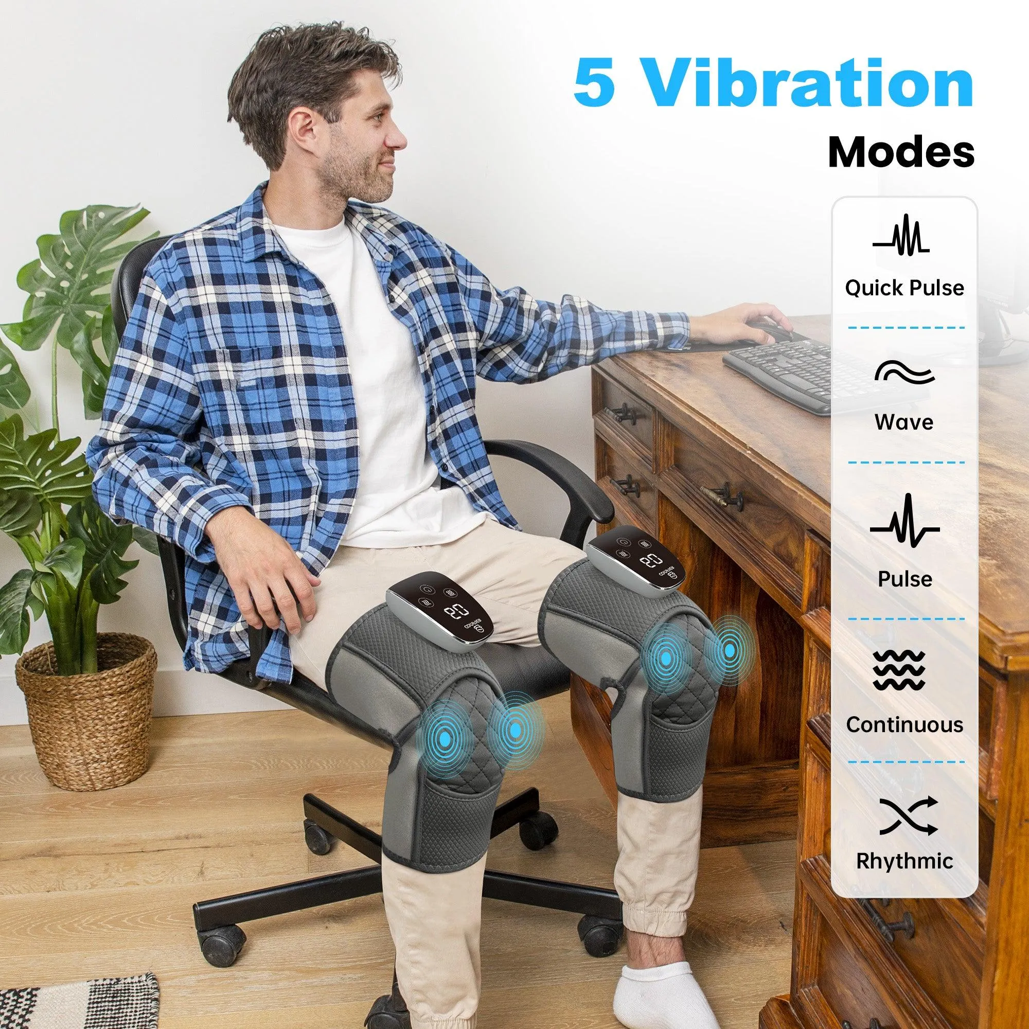 COMFIER Cordless Knee Massager with Heat, Vibration Knee Brace Wrap for Arthritis Pain Relief, 3-in-1 Heating Pad for Knee Shoulder Elbow, Knee Warmer, Electric Knee Support Pad Sleeve (Pair Pack) CF-5321