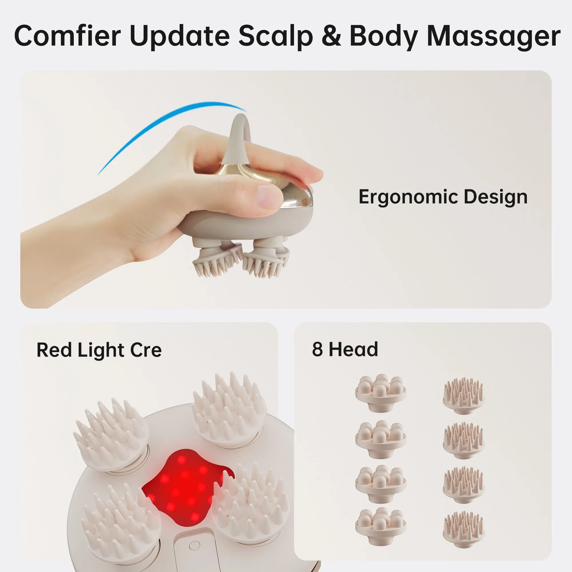 COMFIER Cordless Scalp Massager Hair Growth with 3 kneading Modes,Waterproof Head Massager with 8 Claws for Deep Cleansing,Head Scratcher,Cat Massager(Gold) CF-4402