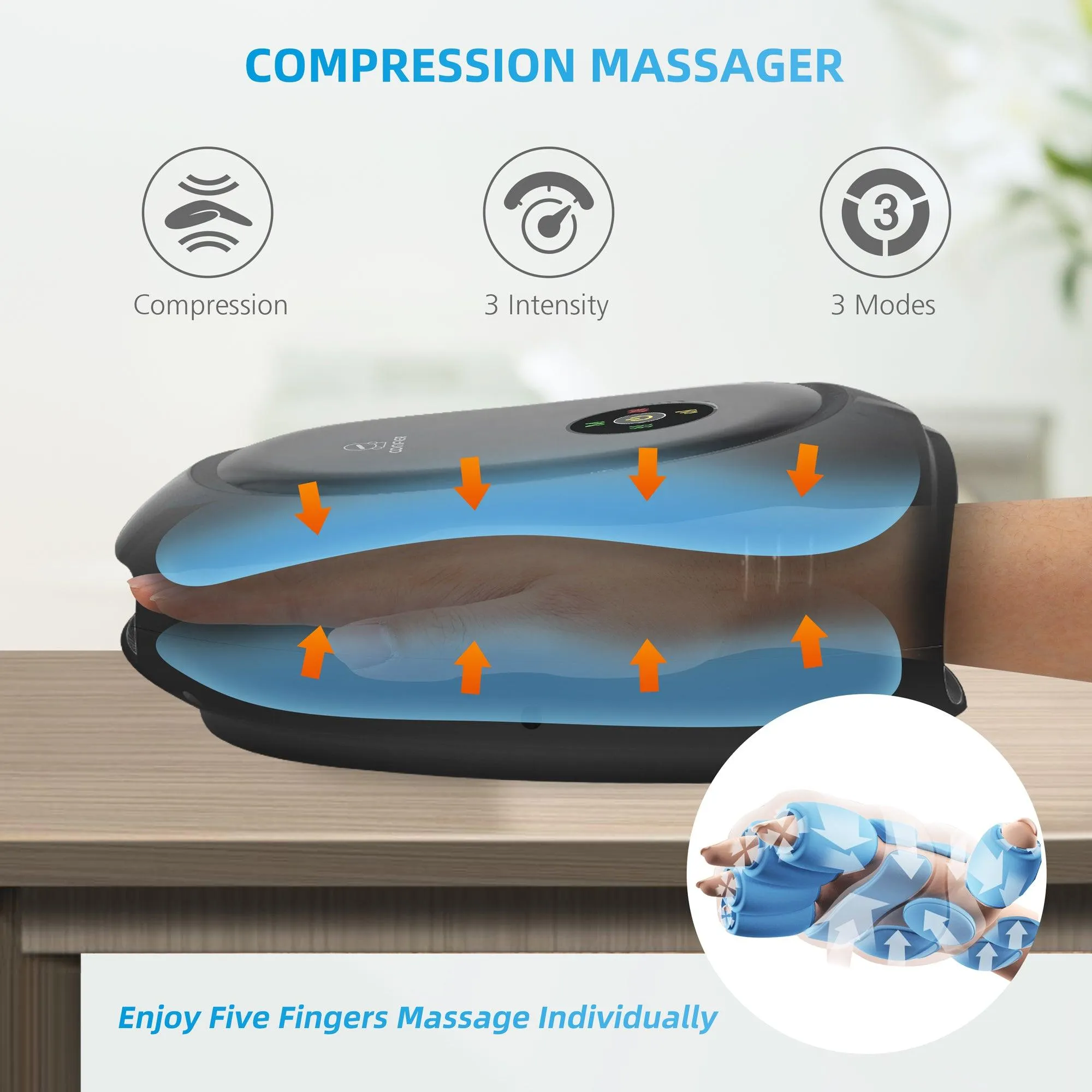 Comfier Electric Wireless Hand Massager with Heat & Compression -4101APP-BL