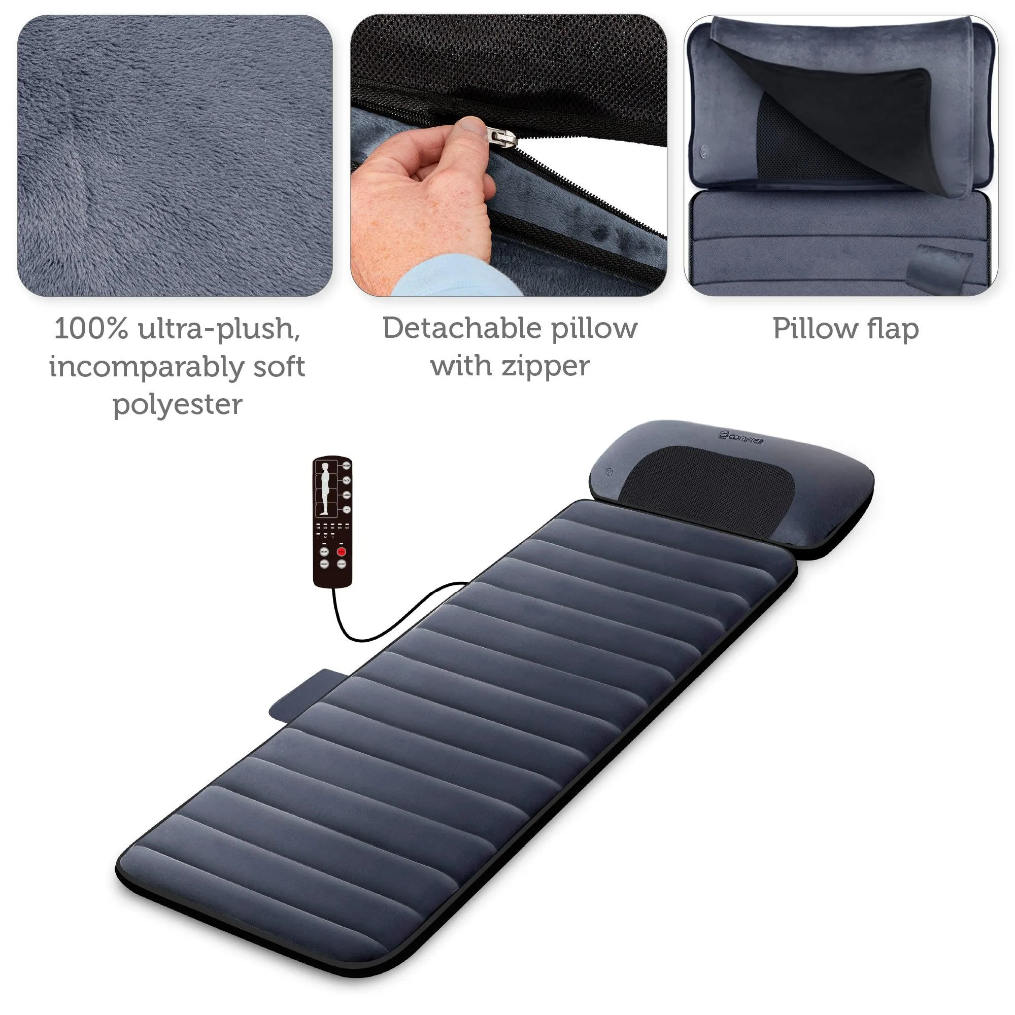 Comfier Massage Mat, Full Body Heated Massage Pad with Movable Shiatsu Neck Massage Pillow - 3603U