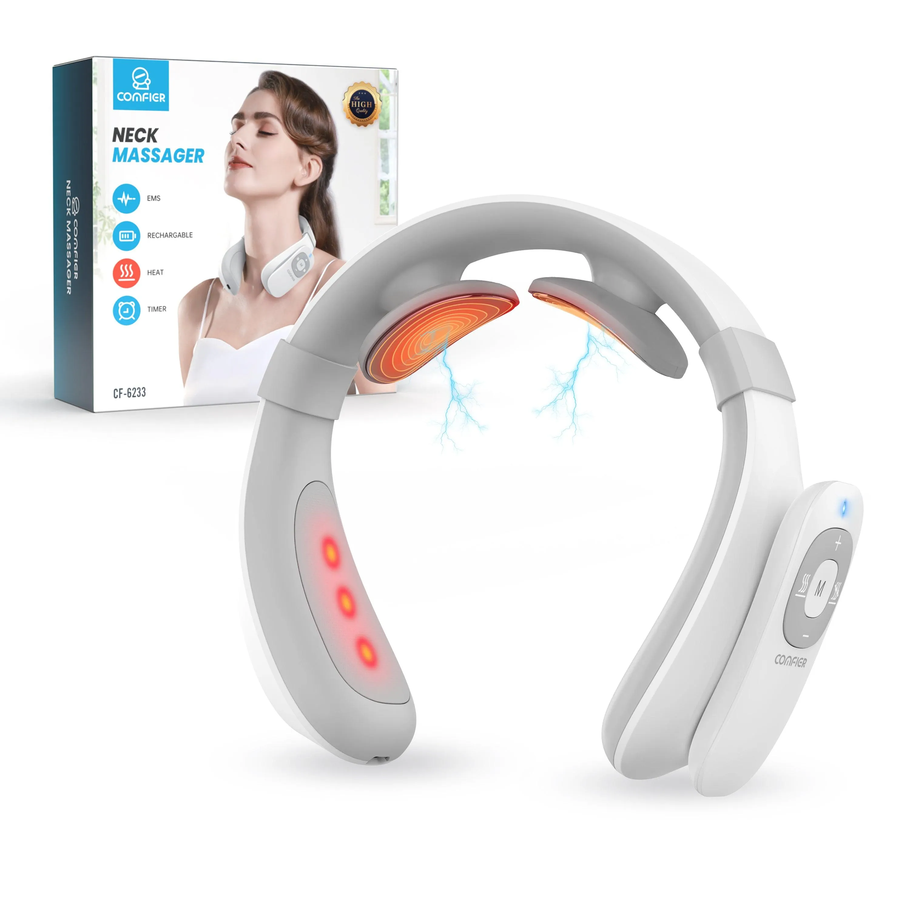 Comfier Portable Intelligent Electric Pulse Neck Massager with Heat for Pain Relief -CF-6322