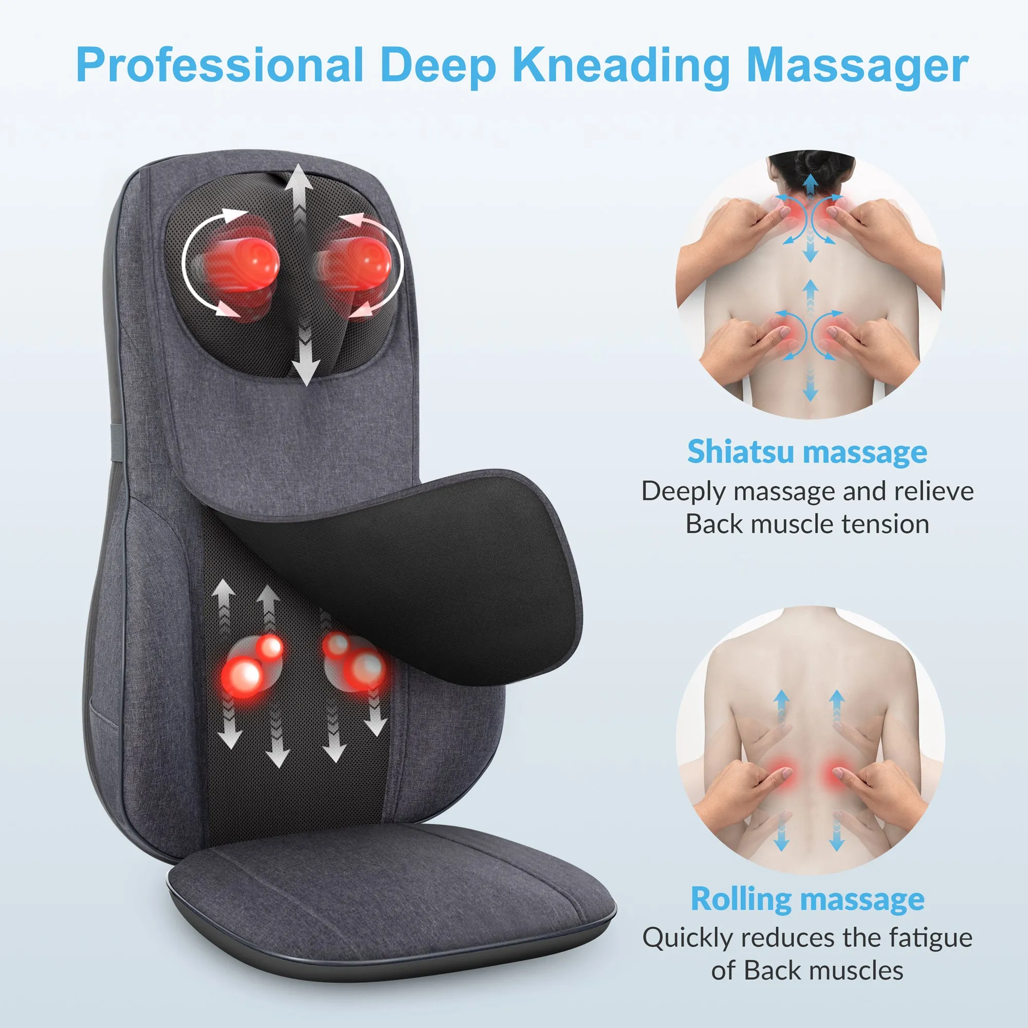 Comfier Shiatsu Neck Back Massage Seat Cushion with Heat,(Colored packaging) - CF-2113-2