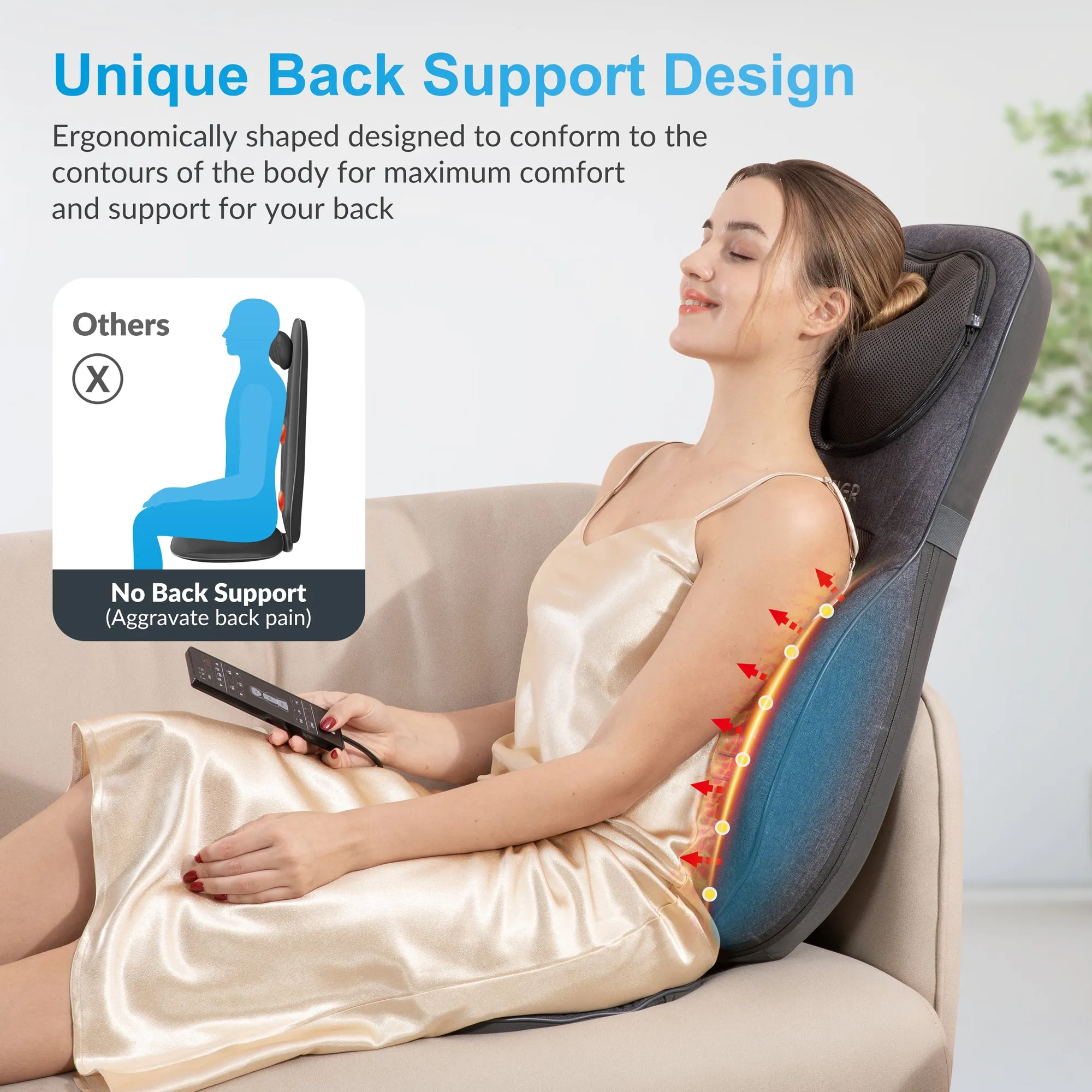 Comfier Shiatsu Neck Back Massage Seat Cushion with Heat,(Colored packaging) - CF-2113-2