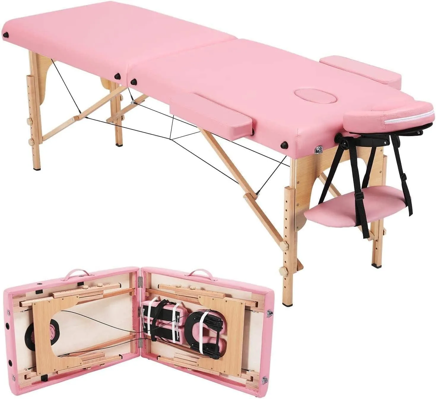 COOLBABY KYBJ-301 Portable Fitness Massage Table Professional Adjustable Folding Bed With 3 Sections Wooden Frame Ergonomic Headrest With Carrying Bag