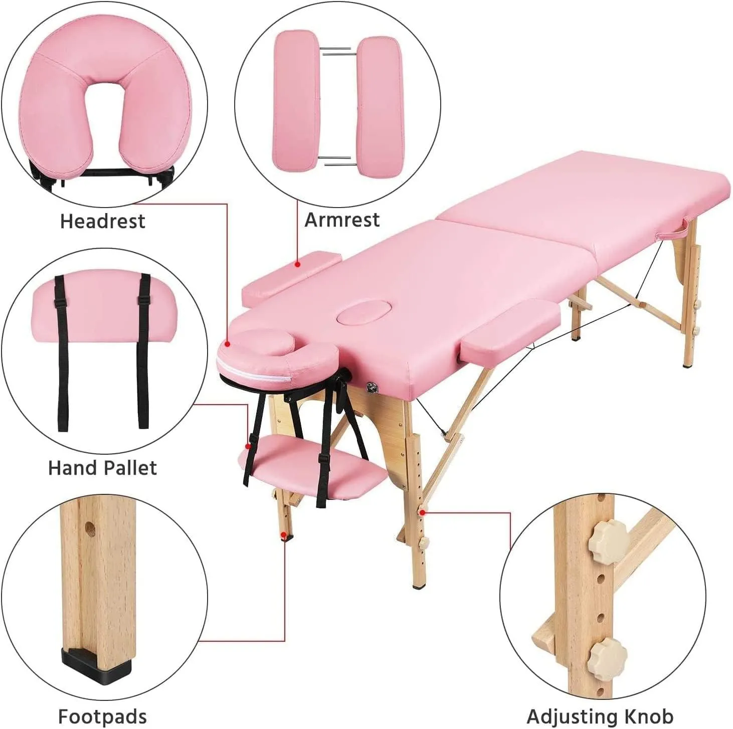 COOLBABY KYBJ-301 Portable Fitness Massage Table Professional Adjustable Folding Bed With 3 Sections Wooden Frame Ergonomic Headrest With Carrying Bag