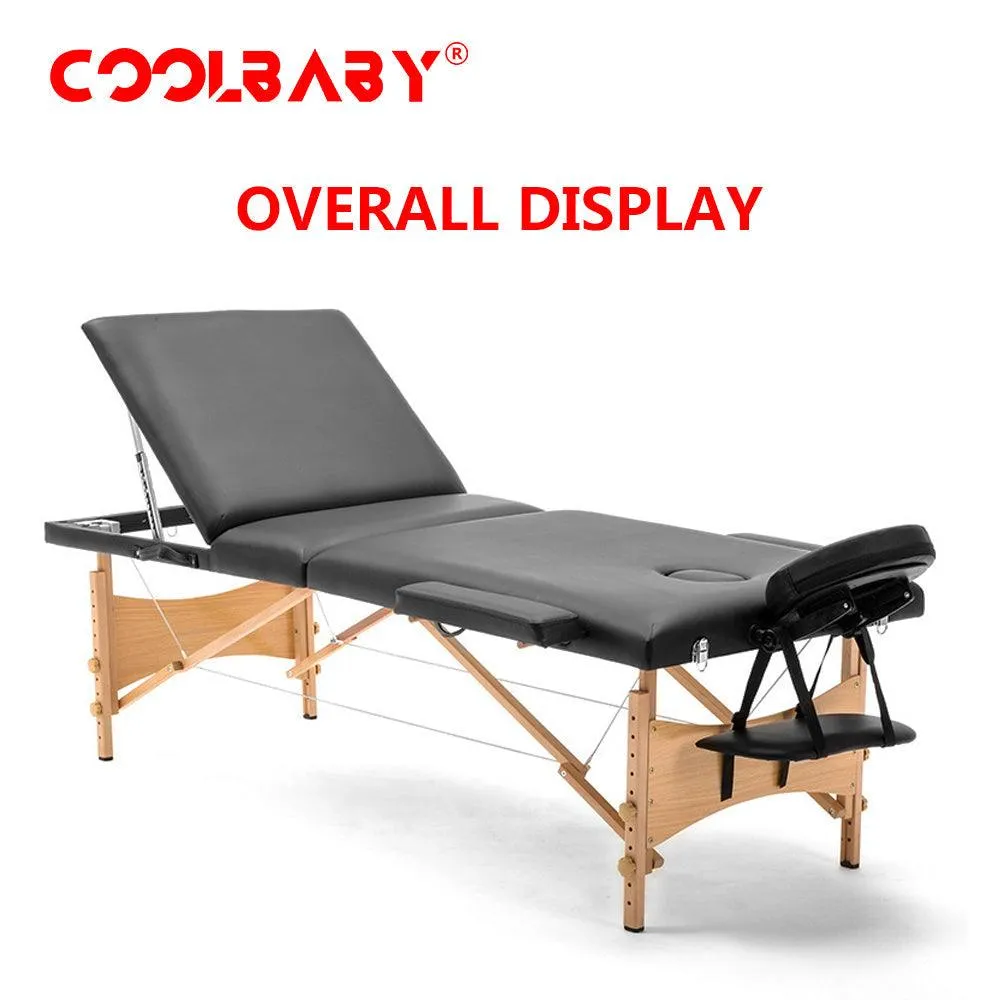 COOLBABY KYBJ-302 Portable Fitness Massage Table Professional Adjustable Folding Bed With 3 Sections Wooden Frame Ergonomic Headrest With Carrying Bag