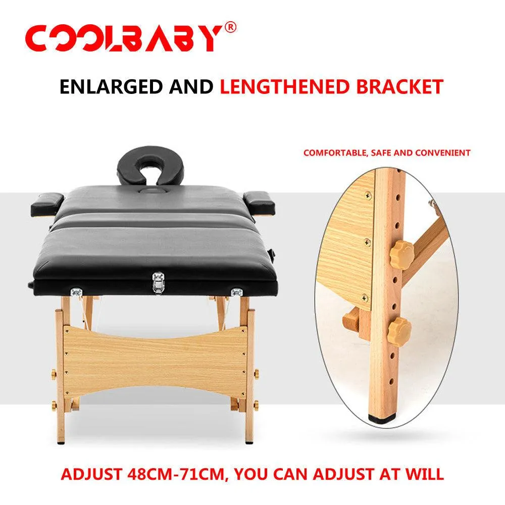 COOLBABY KYBJ-302 Portable Fitness Massage Table Professional Adjustable Folding Bed With 3 Sections Wooden Frame Ergonomic Headrest With Carrying Bag