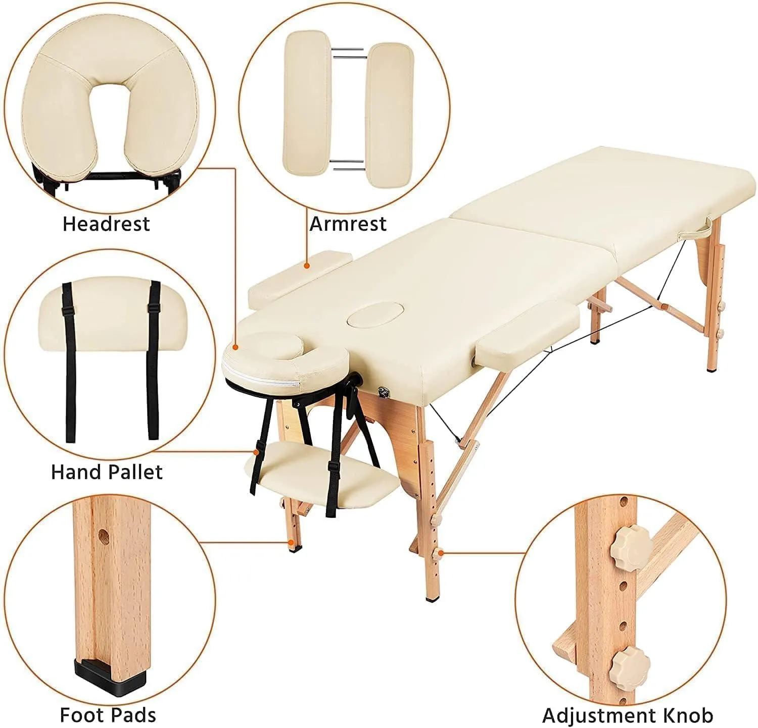 COOLBABY KYBJ-303 Portable Fitness Massage Table Professional Adjustable Folding Bed With 3 Sections Wooden Frame Ergonomic Headrest With Carrying Bag