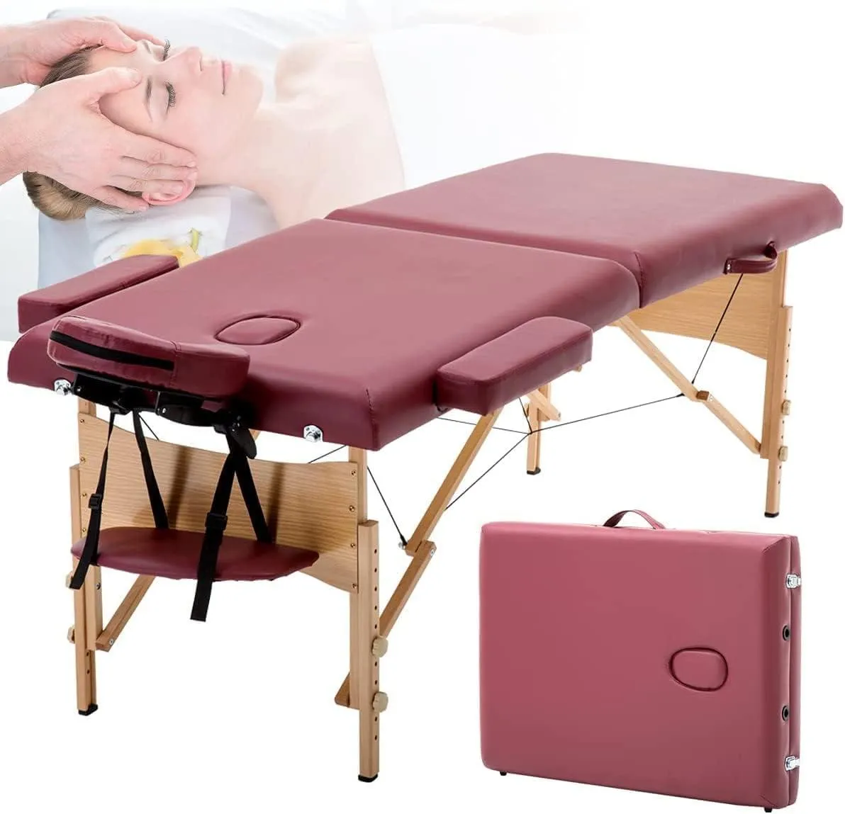 COOLBABY KYBJ-304 Portable Fitness Massage Table Professional Adjustable Folding Bed With 3 Sections Wooden Frame Ergonomic Headrest With Carrying Bag