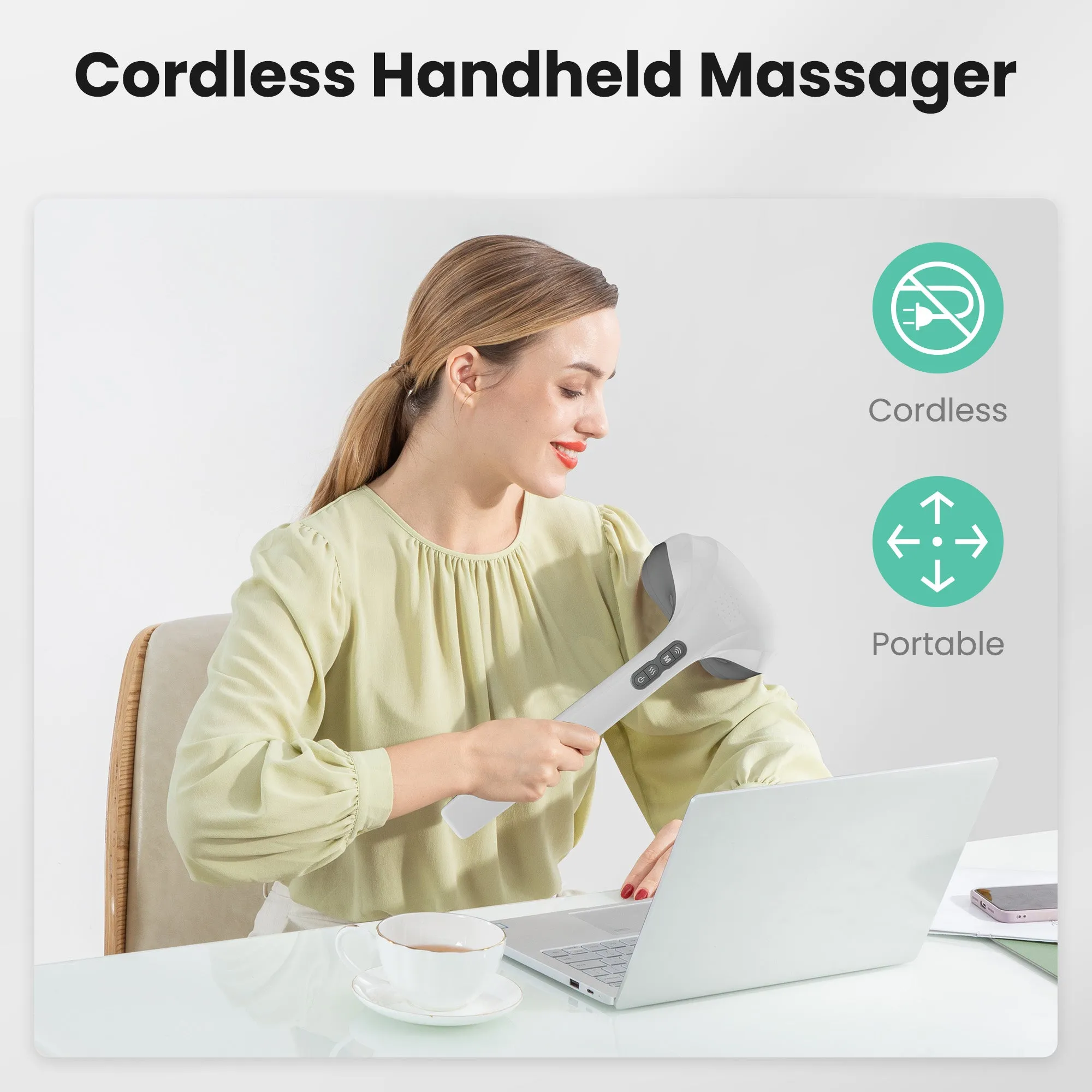 Cordless Handheld Back Massager with Heat,Deep Tissue Percussion Massager - 498GRY