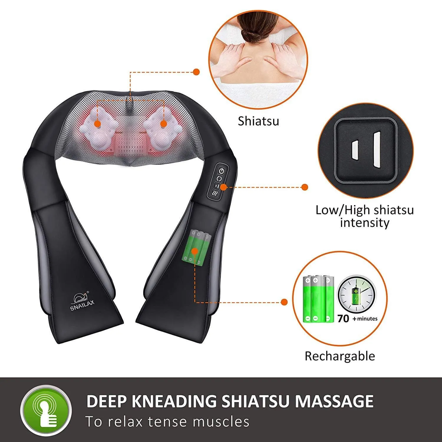 Cordless Neck Back Massager - Shiatsu Neck and Shoulder Massager with Heat  - 632NC