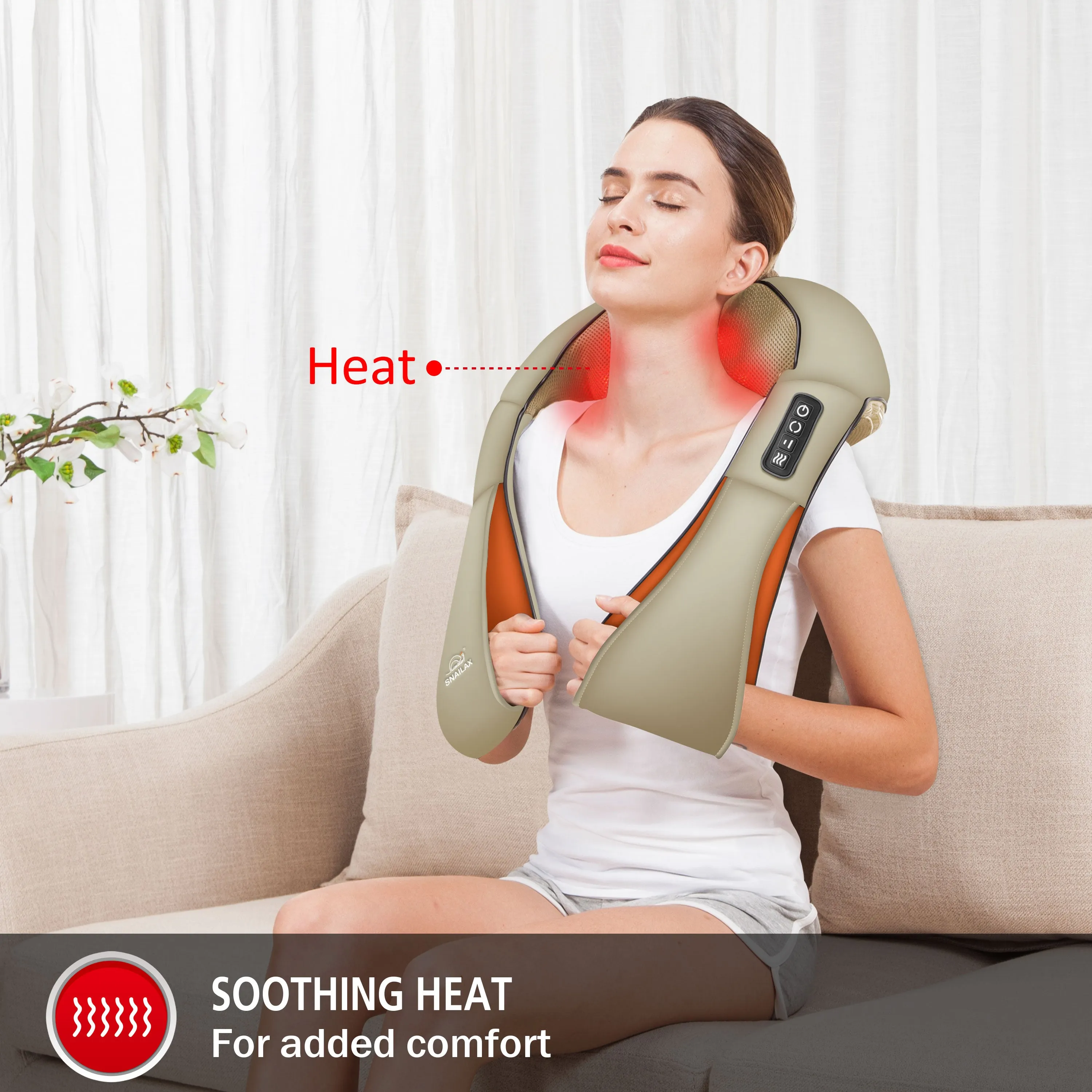 Cordless Neck Back Massager - Shiatsu Neck and Shoulder Massager with Heat (Khaki)  - 632NC-K