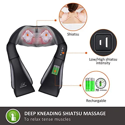 Cordless Shiatsu Neck and Shoulder Massager with Heat