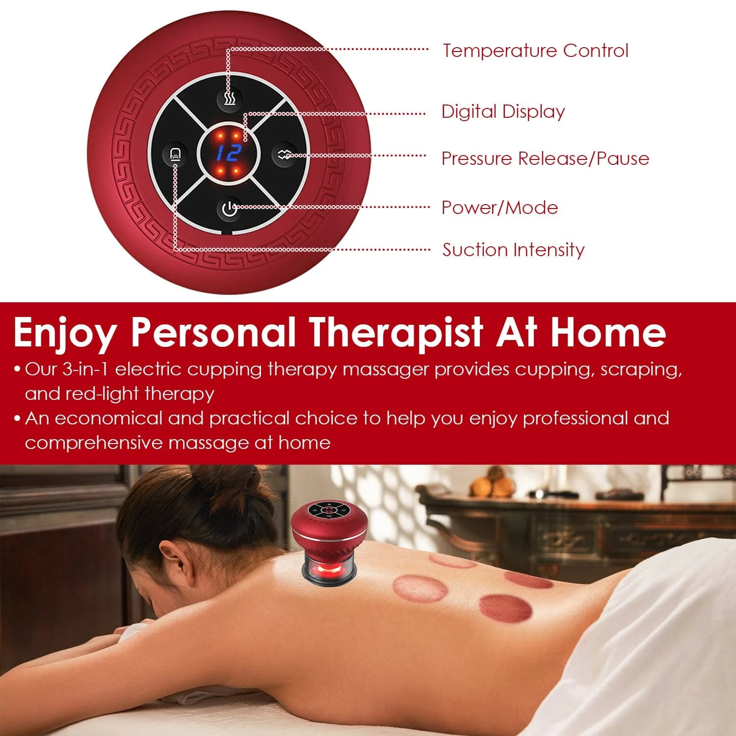 Cuppin Therapy Massager with Red Light Heat Therapy 16 Level Temperature