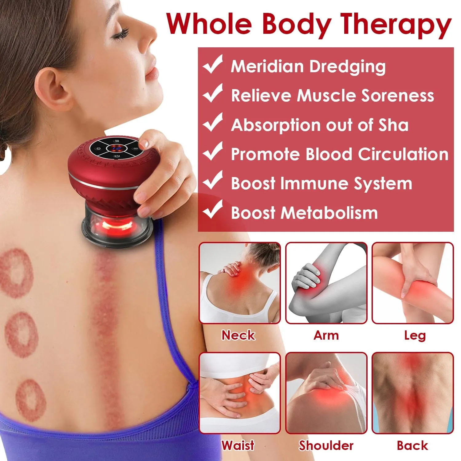 Cuppin Therapy Massager with Red Light Heat Therapy 16 Level Temperature