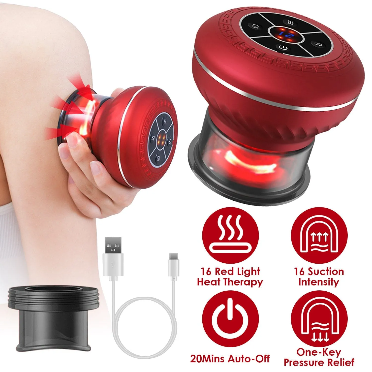 Cuppin Therapy Massager with Red Light Heat Therapy 16 Level Temperature