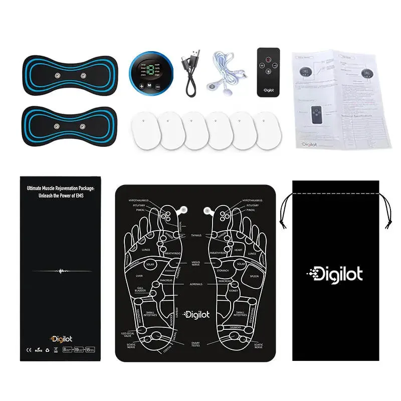 Discover Ultimate Relaxation: Digilot'S Complete EMS Foot and Full Body Massager Set | Includes Massage Pads, Extra-Thick Foot Pad for Larger Feet, Neck Pad, Stylish Carry Bag, and USB Charger - Elevate Your Comfort and Wellness Journey Today