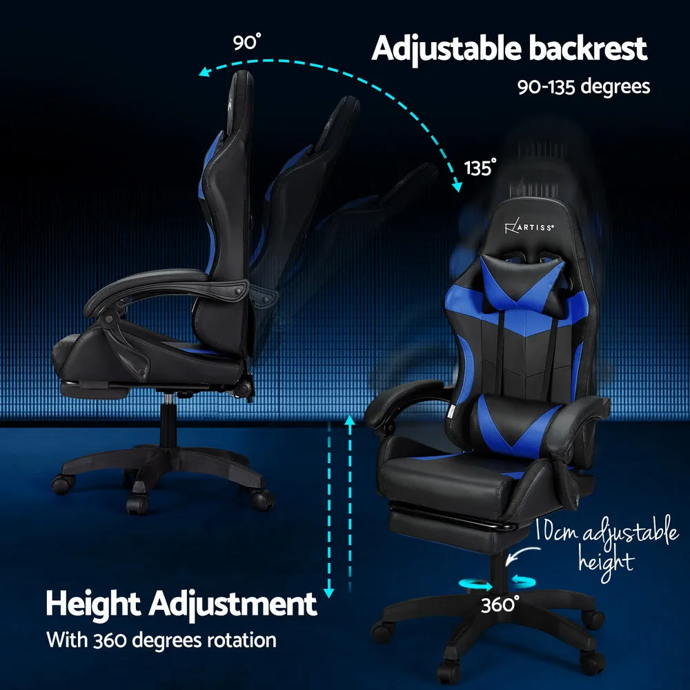 Ergonomic Massage Gaming Chair 6-Point LED Footrest - Artiss