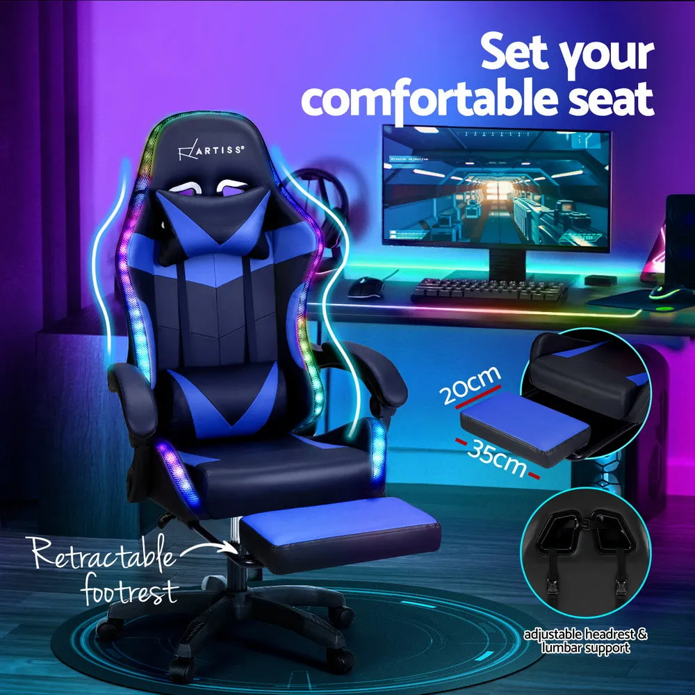 Ergonomic Massage Gaming Chair 6-Point LED Footrest - Artiss