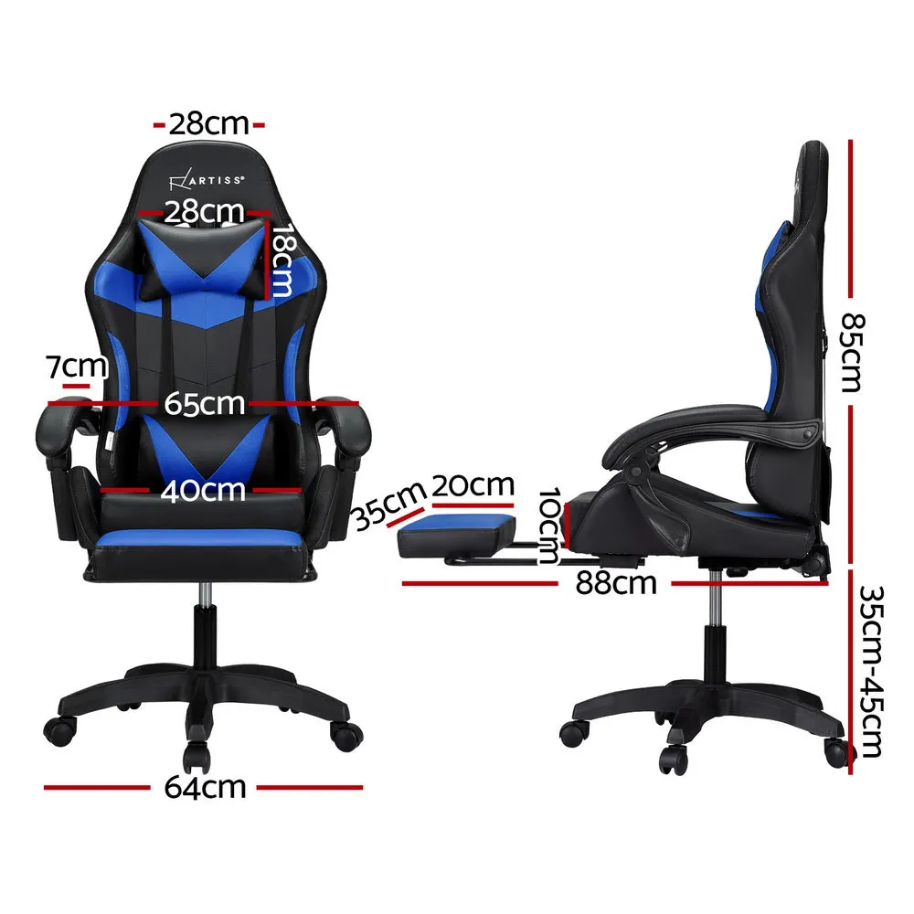 Ergonomic Massage Gaming Chair 6-Point LED Footrest - Artiss