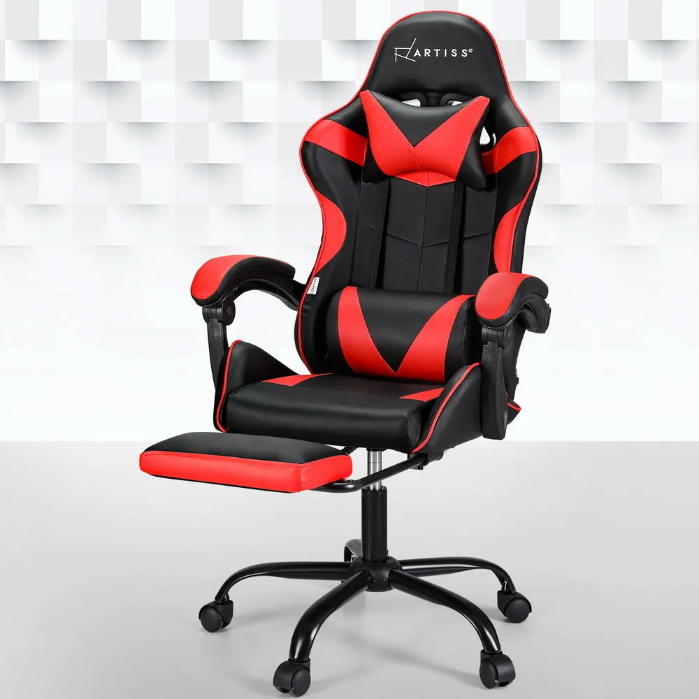 Ergonomic Massage Gaming Chair w/ Footrest, Red - Artiss