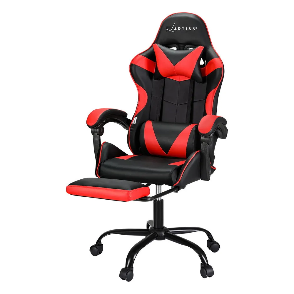 Ergonomic Massage Gaming Chair w/ Footrest, Red - Artiss