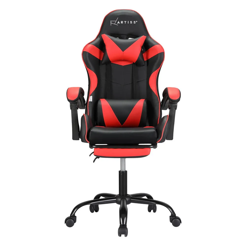 Ergonomic Massage Gaming Chair w/ Footrest, Red - Artiss