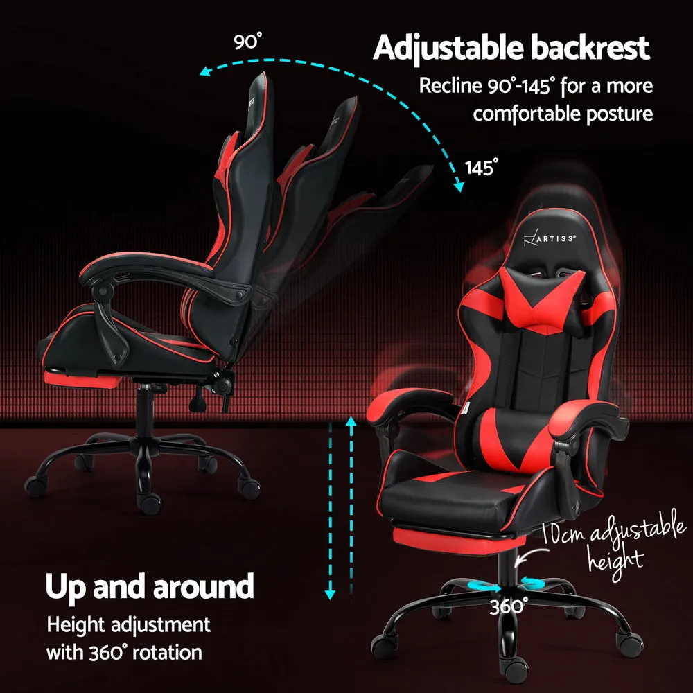 Ergonomic Massage Gaming Chair w/ Footrest, Red - Artiss