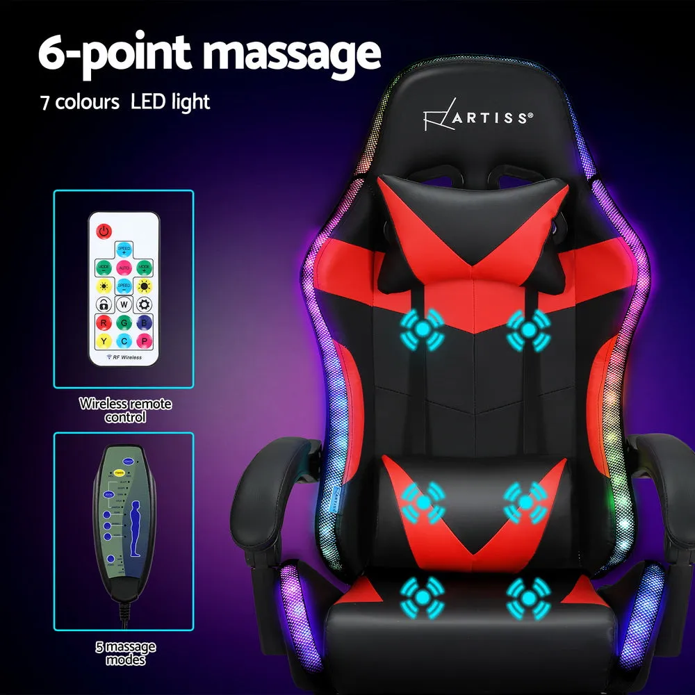 Ergonomic Massage Gaming Office Chair w/ LED & Footrest - Artiss