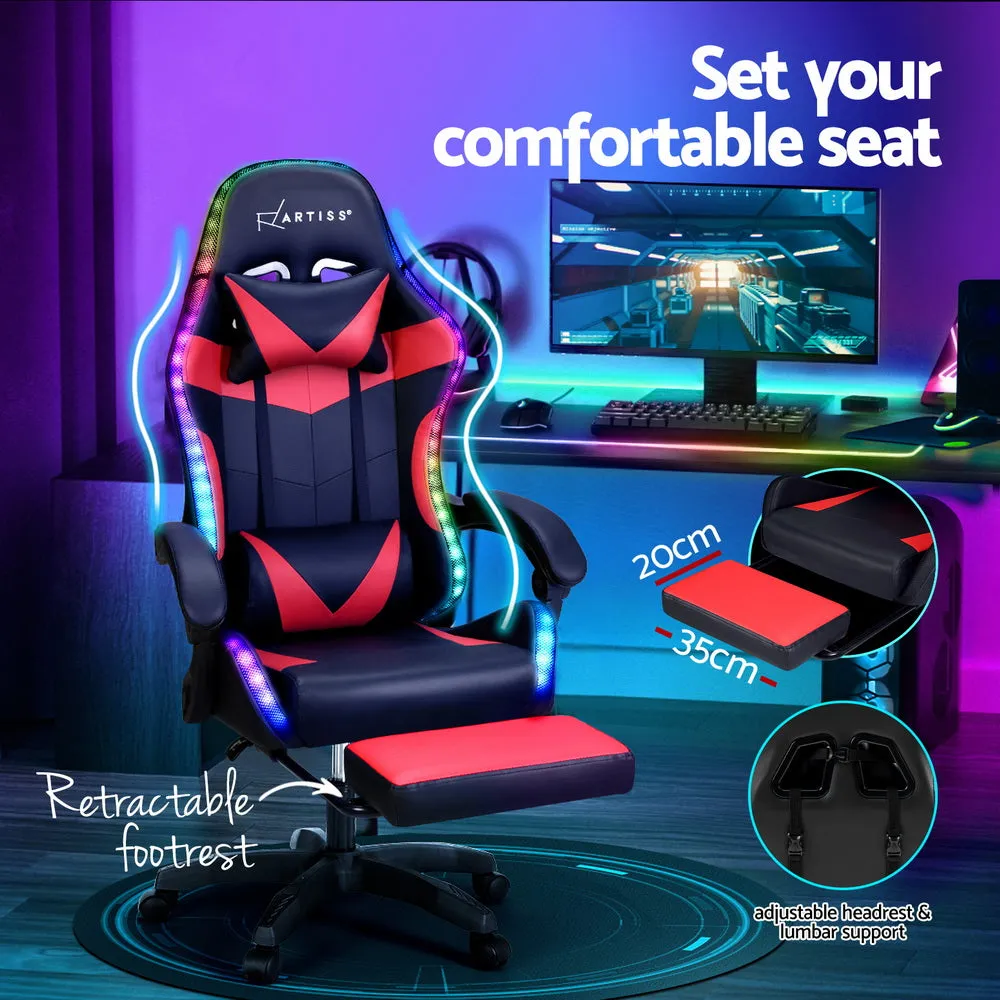 Ergonomic Massage Gaming Office Chair w/ LED & Footrest - Artiss