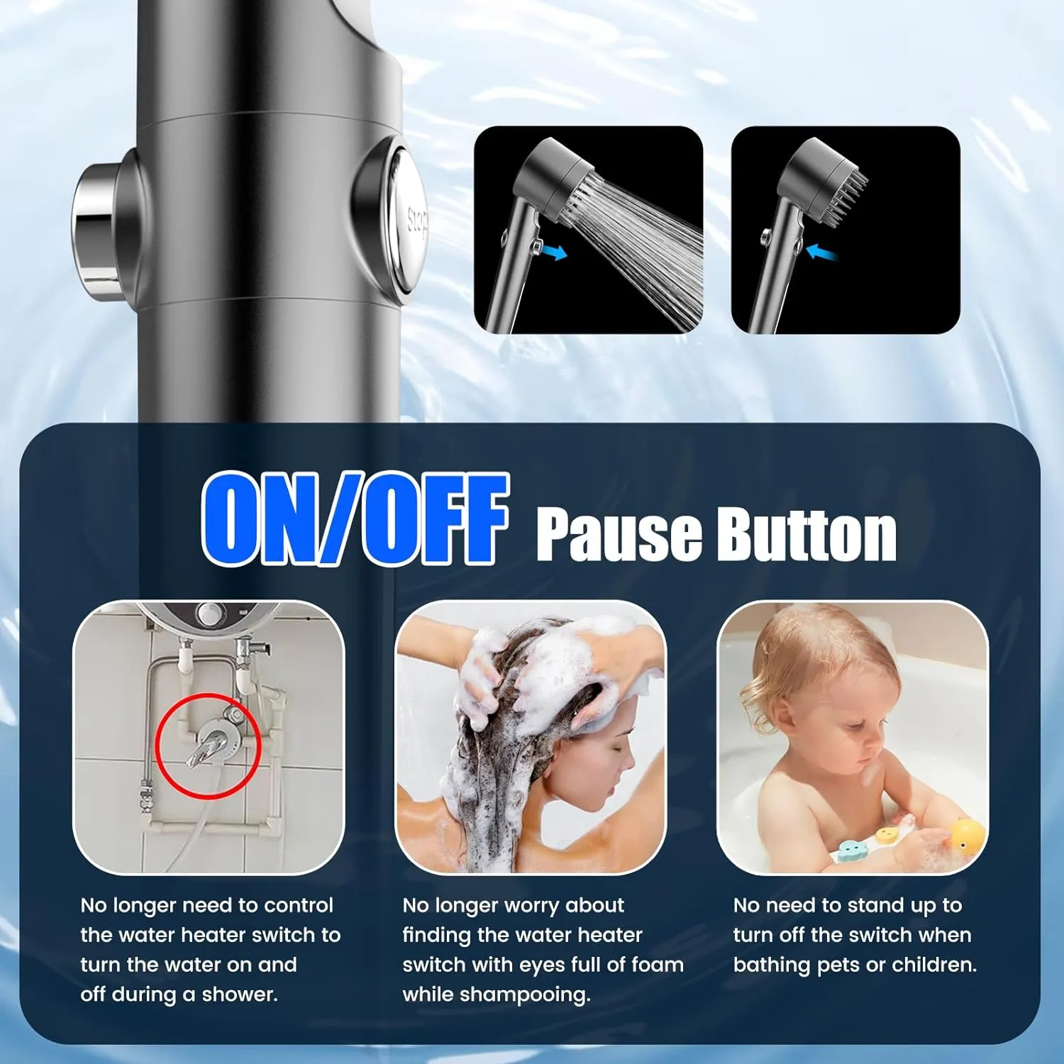 Filtered Shower Head, High Pressure Water Flow and Multiple Spray Modes Shower Head with Filter and ON/OFF Switch for Pets Bath