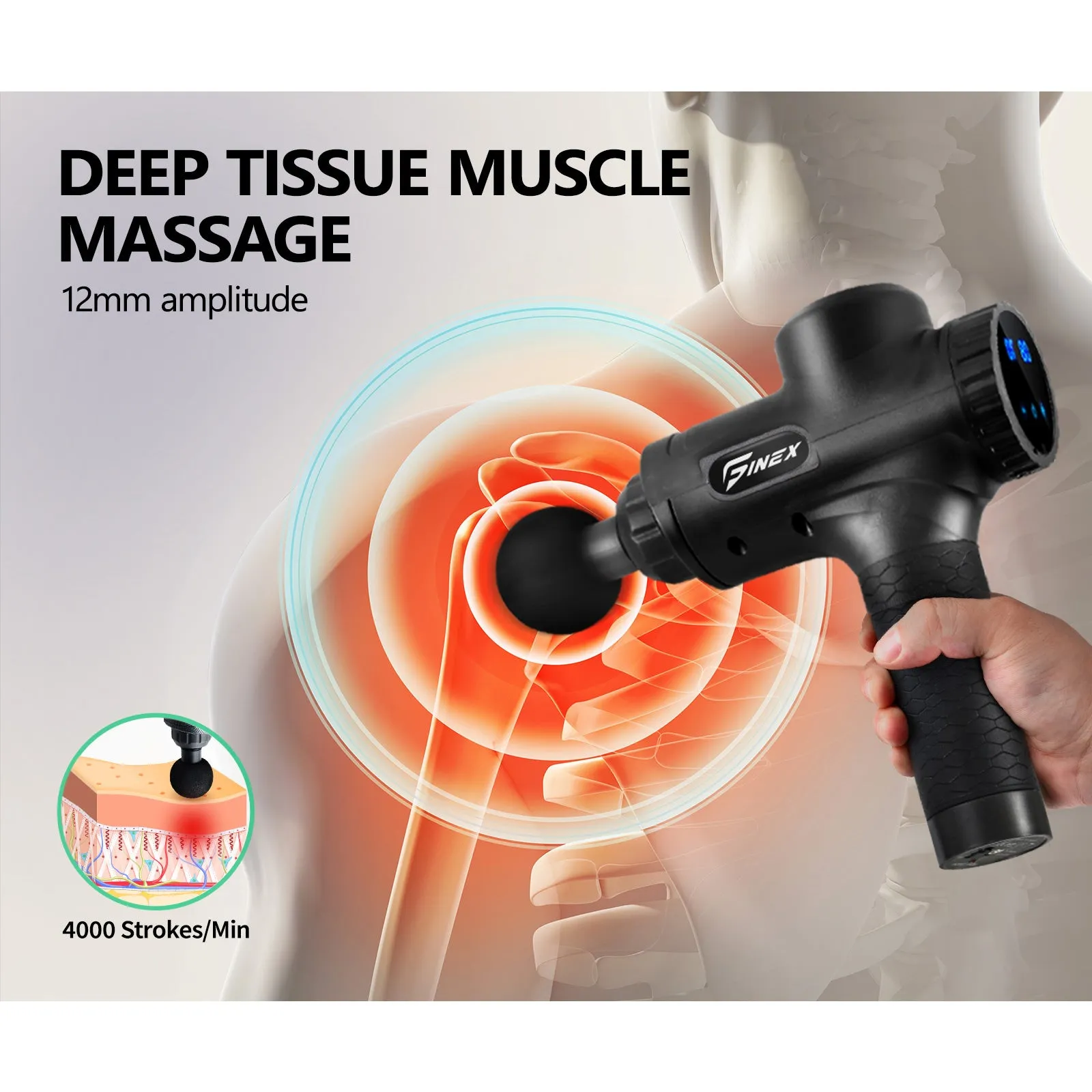 Finex Massage Gun 6 Heads Massager Percussion Vibration Muscle Therapy Tissue