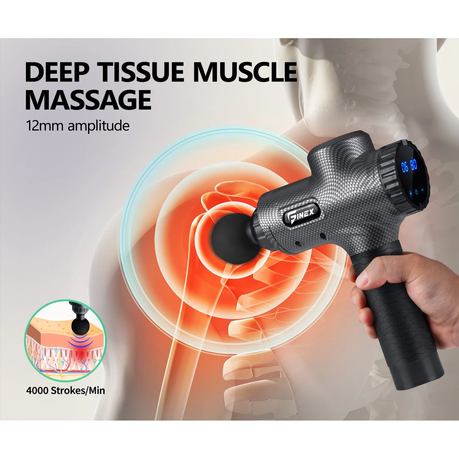 Finex Massage Gun 6 Heads Massager Vibration Muscle Percussion Therapy Tissue